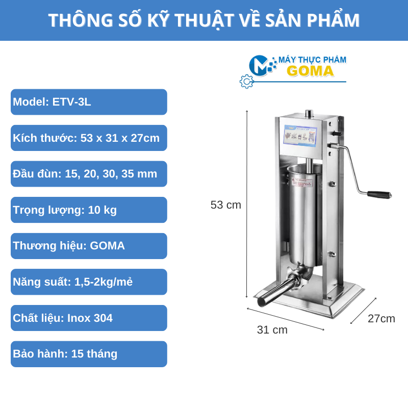 Thông số kỹ thuật chung về máy đùn xúc xích 3L